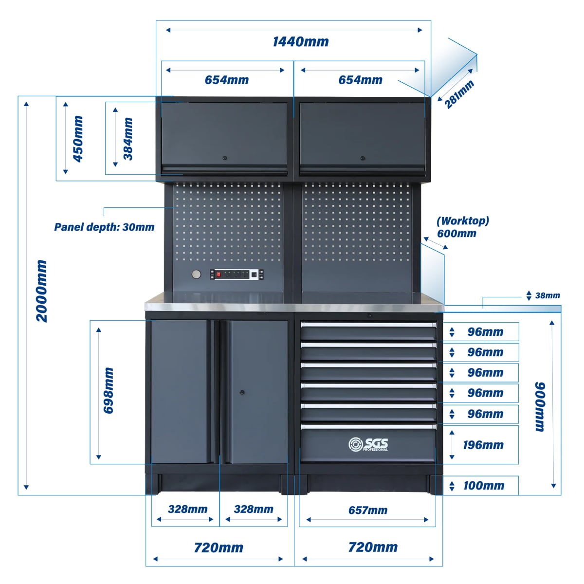 SGS Pro Heavy Duty Garage Storage System | Powerstrip | Bin Unit | Cabinet | Dual Tall Double Cabinets